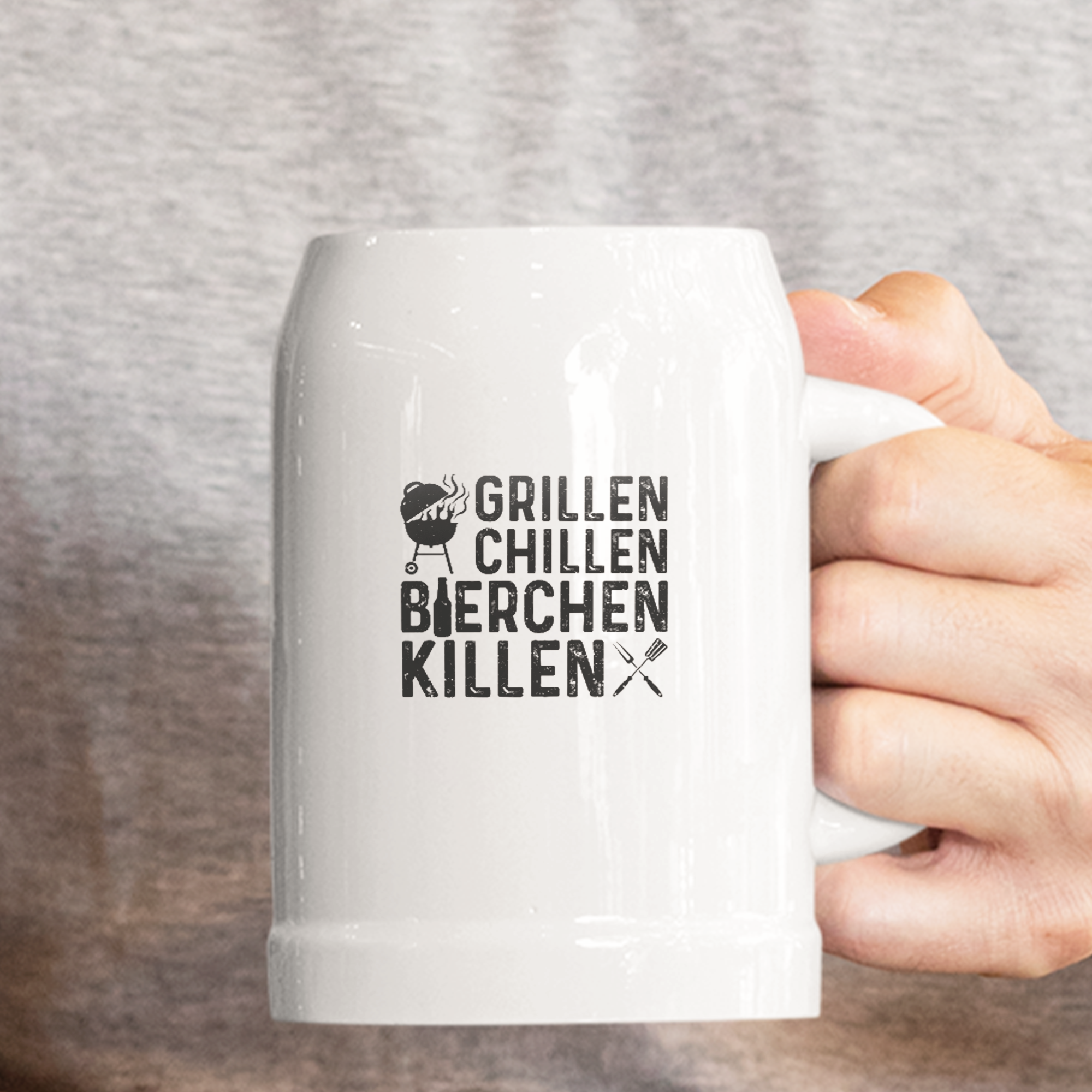 Grillen Chillen Bierchen Killen Bierkrug - DESIGNSBYJNK5.COM