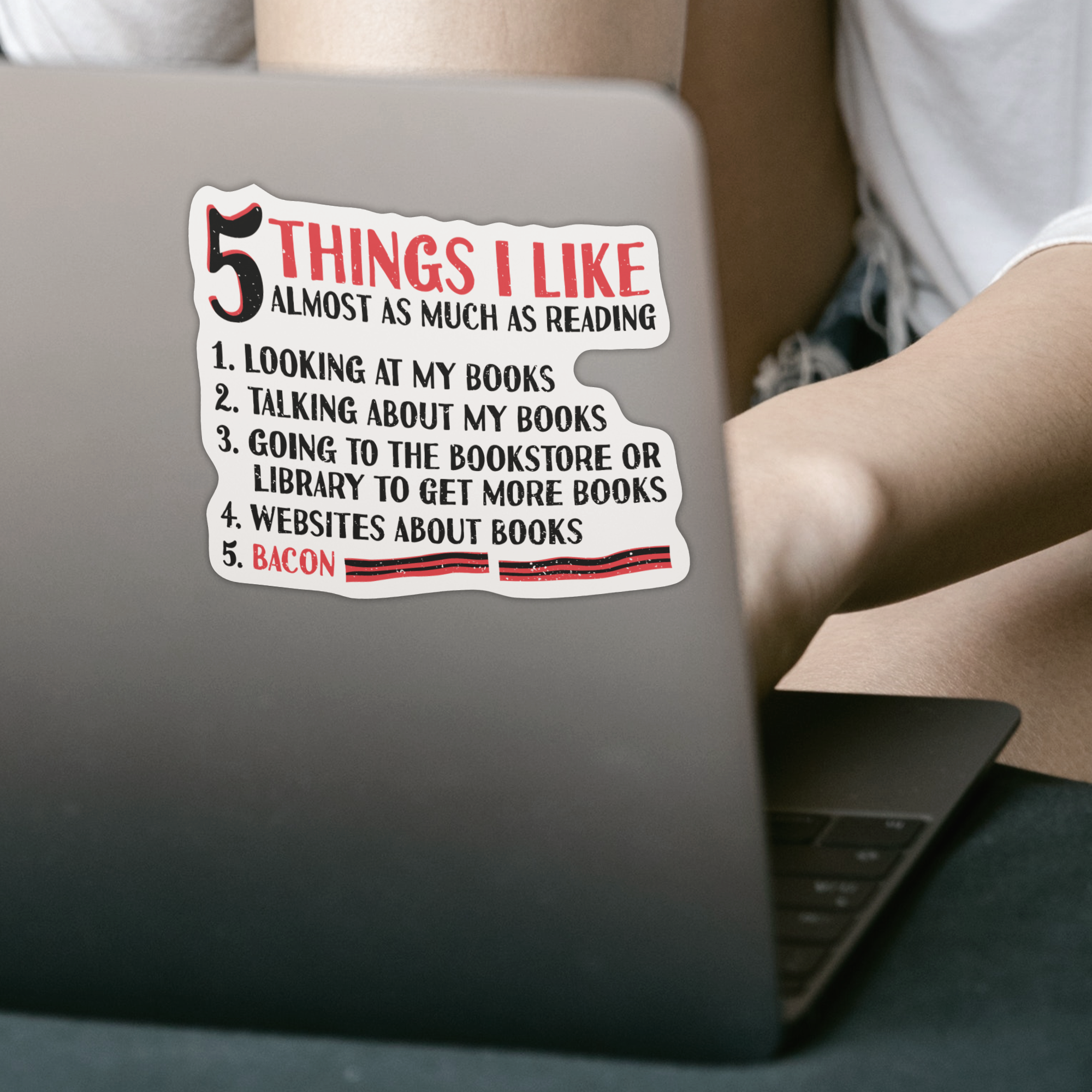 5 Things I Like Almost As Much As Reading Sticker - DESIGNSBYJNK5.COM