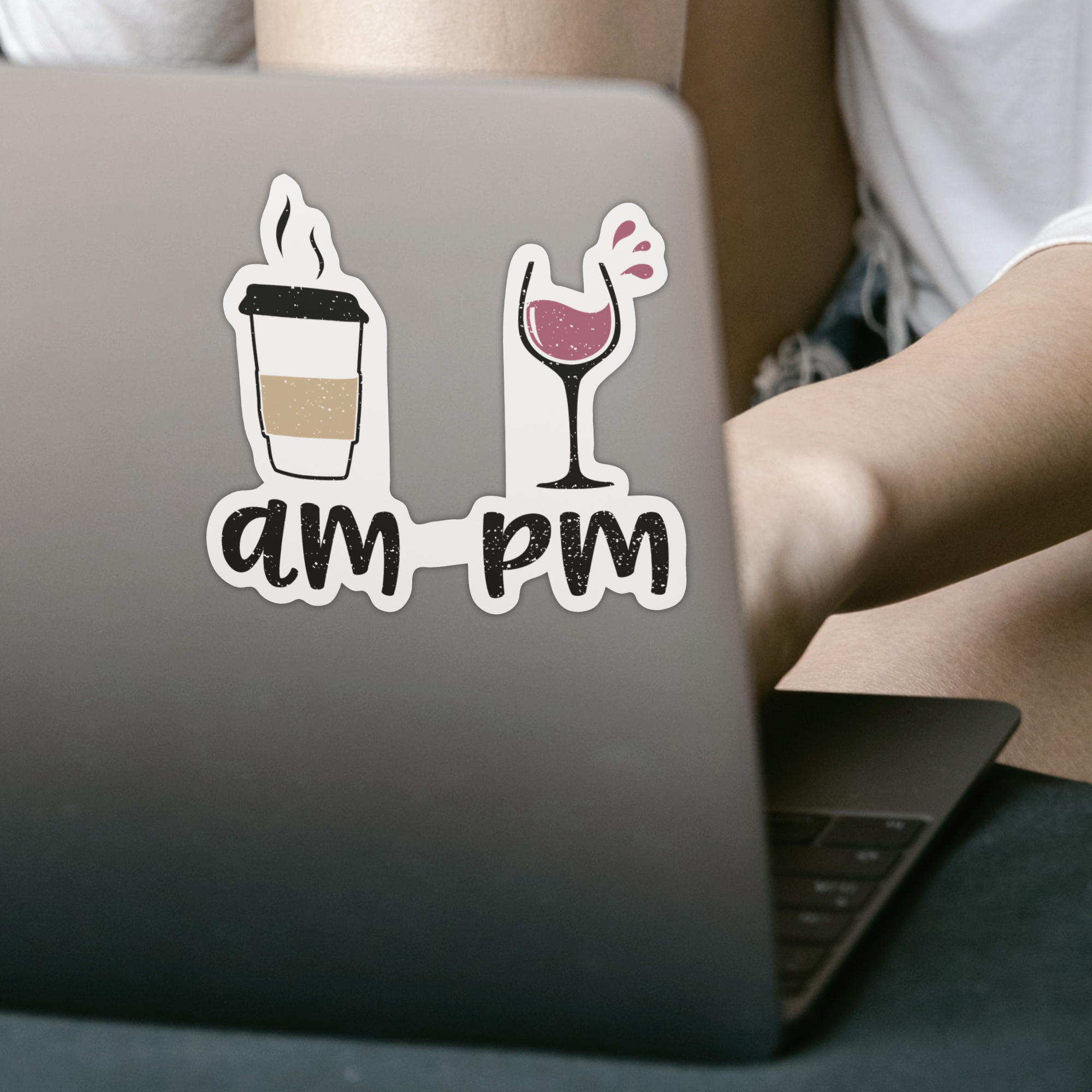 Am Coffee PM Wine Sticker - DESIGNSBYJNK5.COM