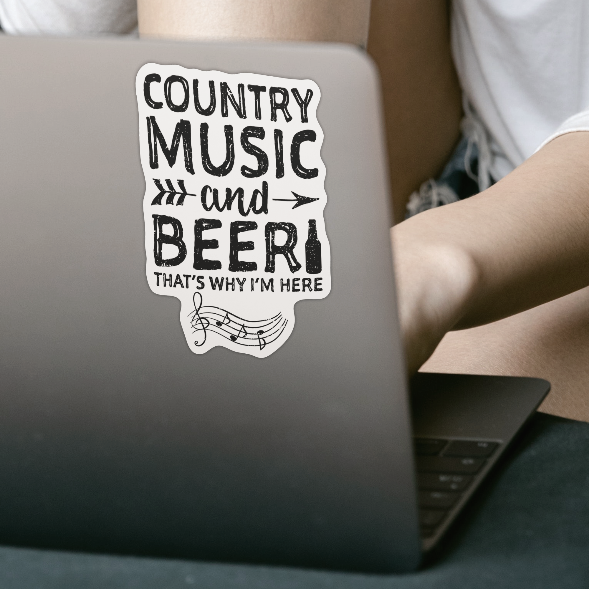 Country Music And Beer That's Why I'm Here Sticker - DESIGNSBYJNK5.COM