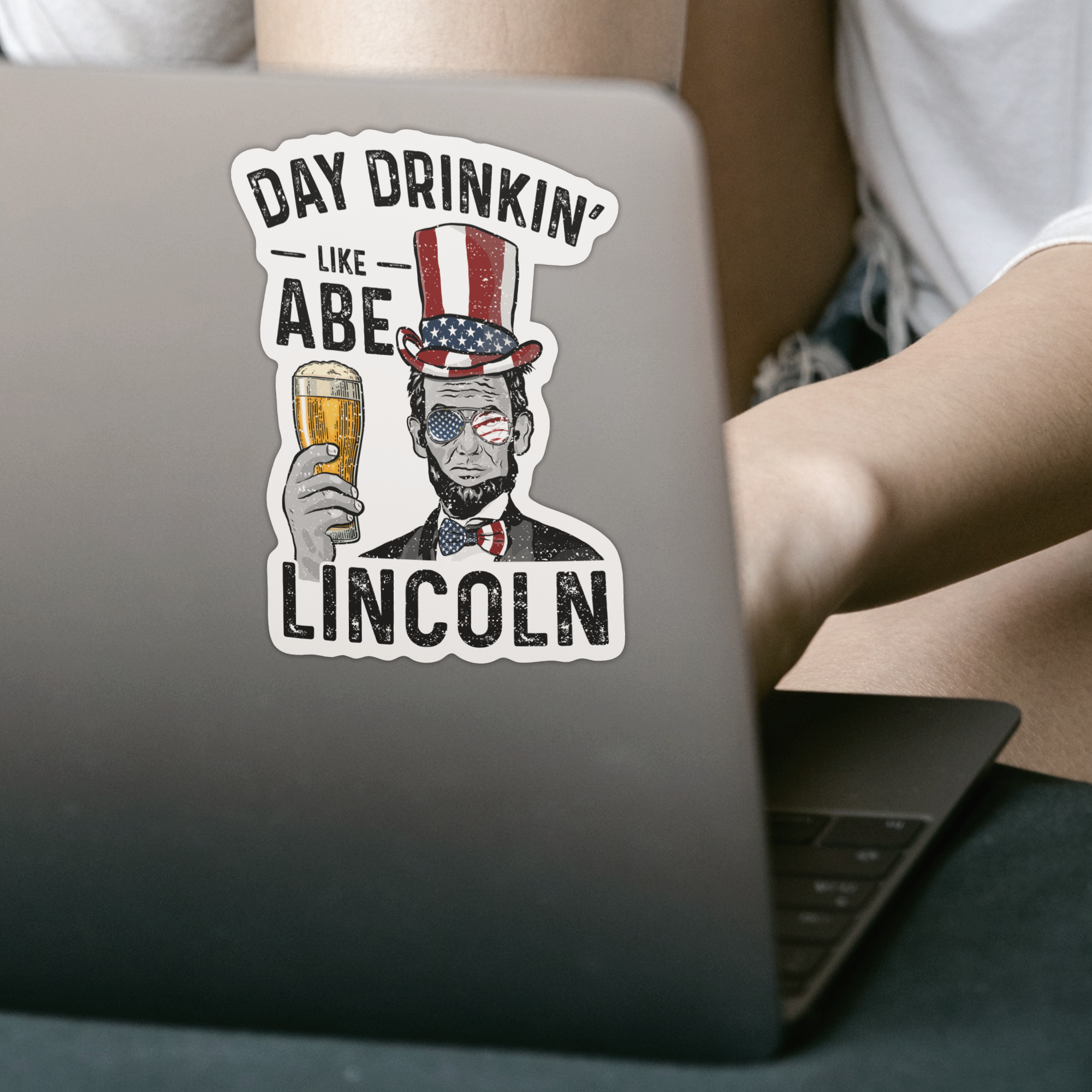 Day Drinkin' Like Abe Lincoln Sticker - DESIGNSBYJNK5.COM
