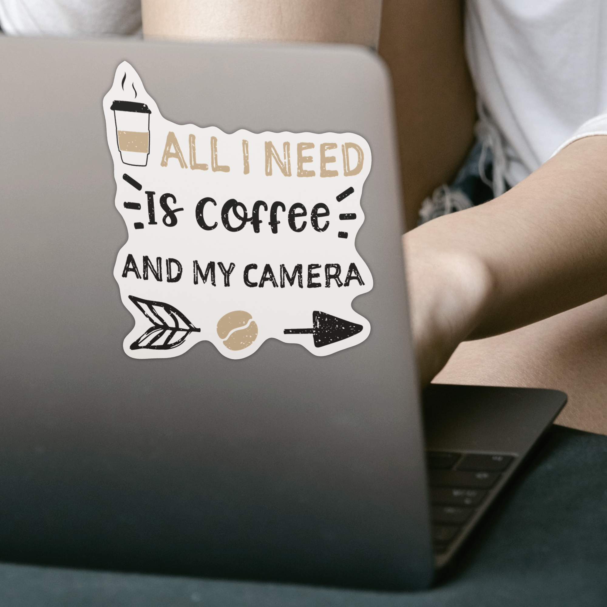 All I Need Is Coffee And My Camera Sticker - DESIGNSBYJNK5.COM