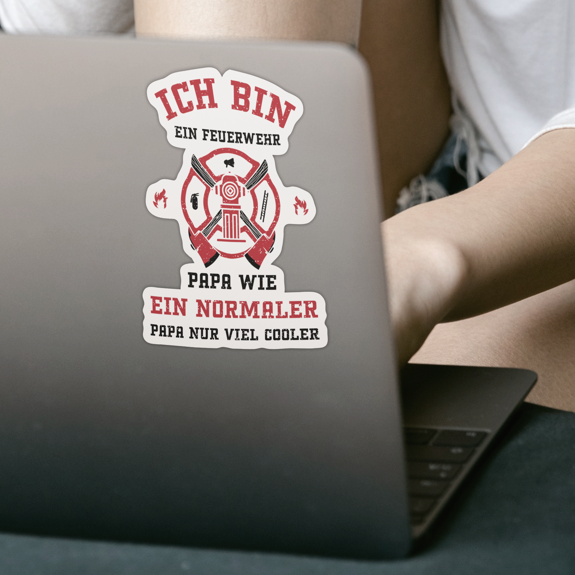 Ich Bin Ein Feuerwehr Papa Wie Ein Normaler Papa Nur Viel Cooler Sticker - DESIGNSBYJNK5.COM