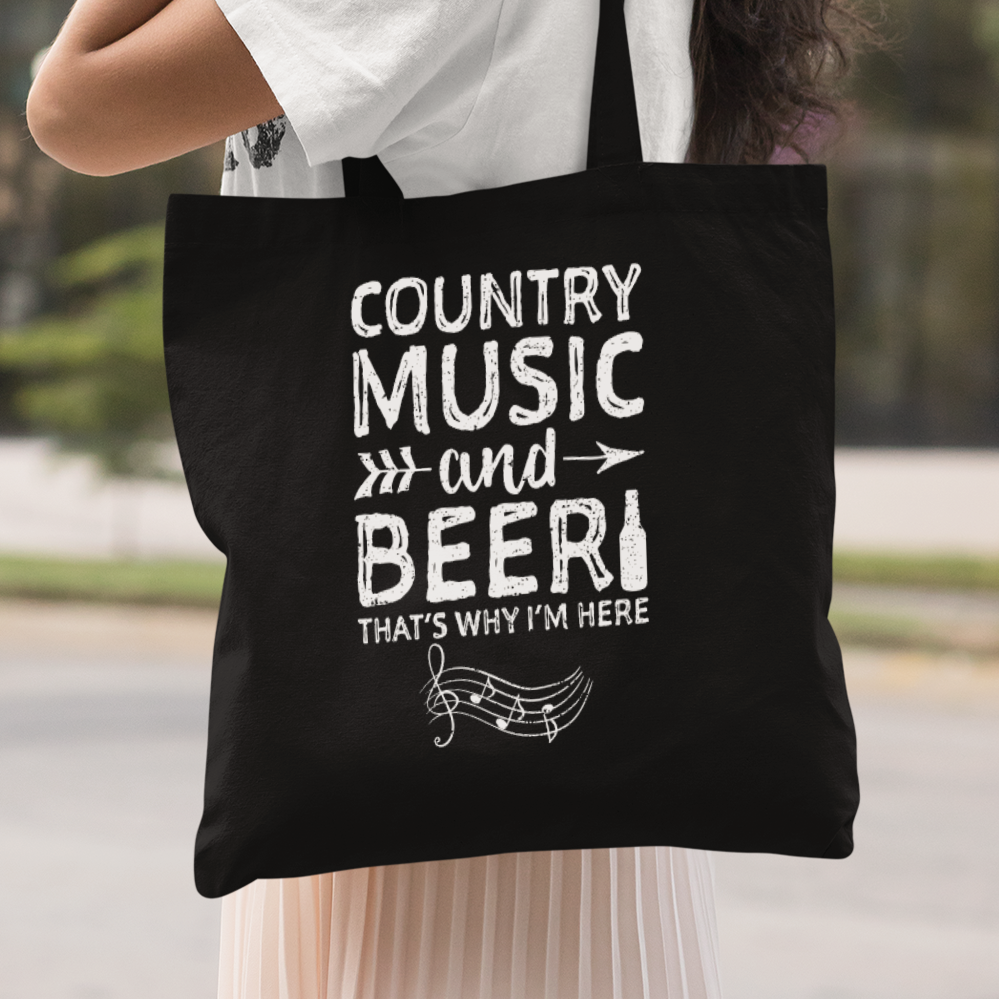 Country Music And Beer That's Why I'm Here Stoffbeutel - DESIGNSBYJNK5.COM