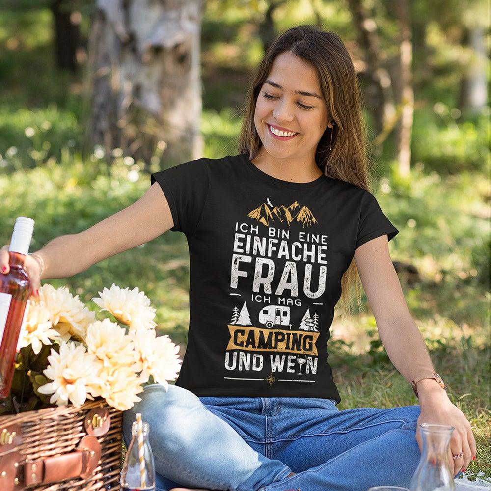 Ich Bin Eine Einfache Frau Ich Mag Camping Und Wein T-Shirt - DESIGNSBYJNK5.COM