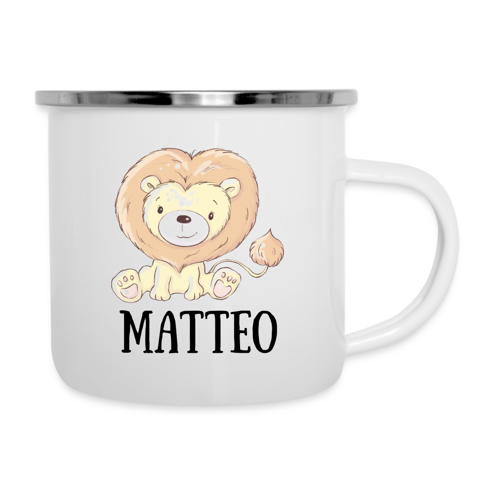Löwe + Name Kindertasse (personalisierbar) - weiß