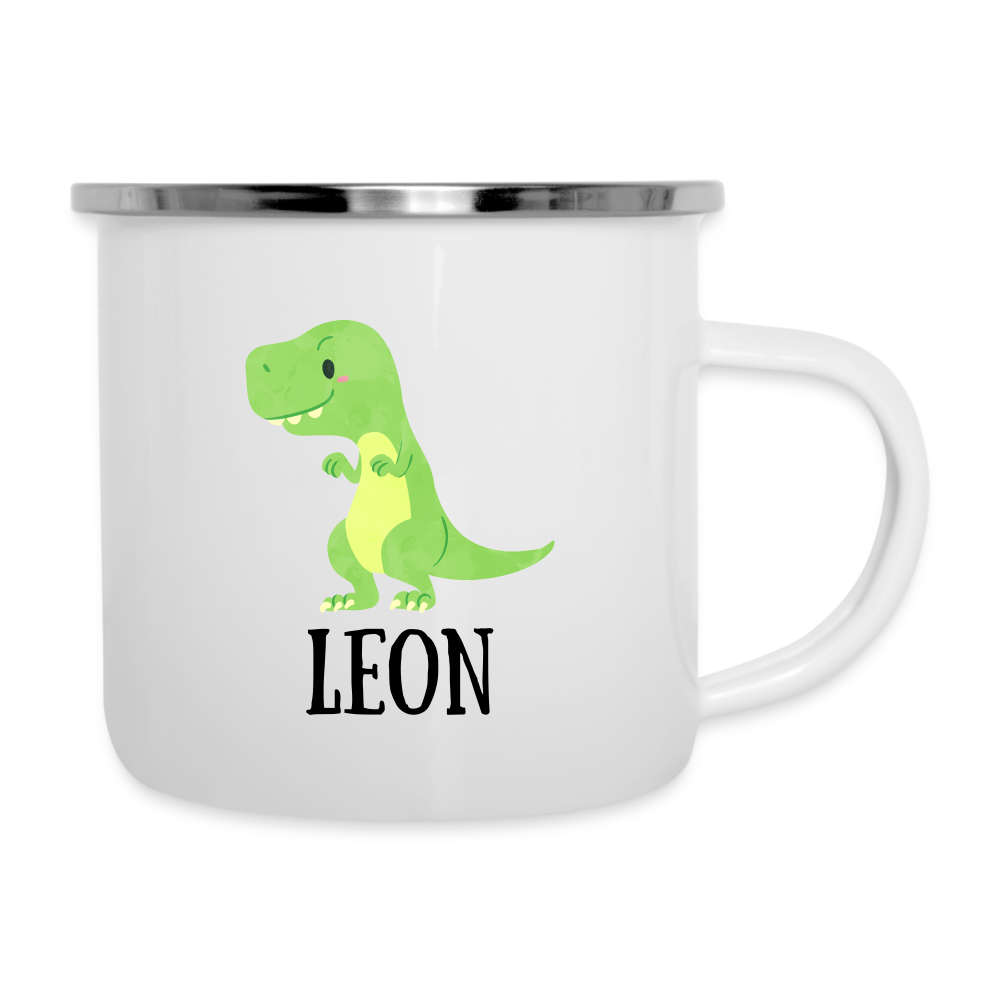 Dinosaurier + Namen Kindertasse (personalisierbar) - weiß