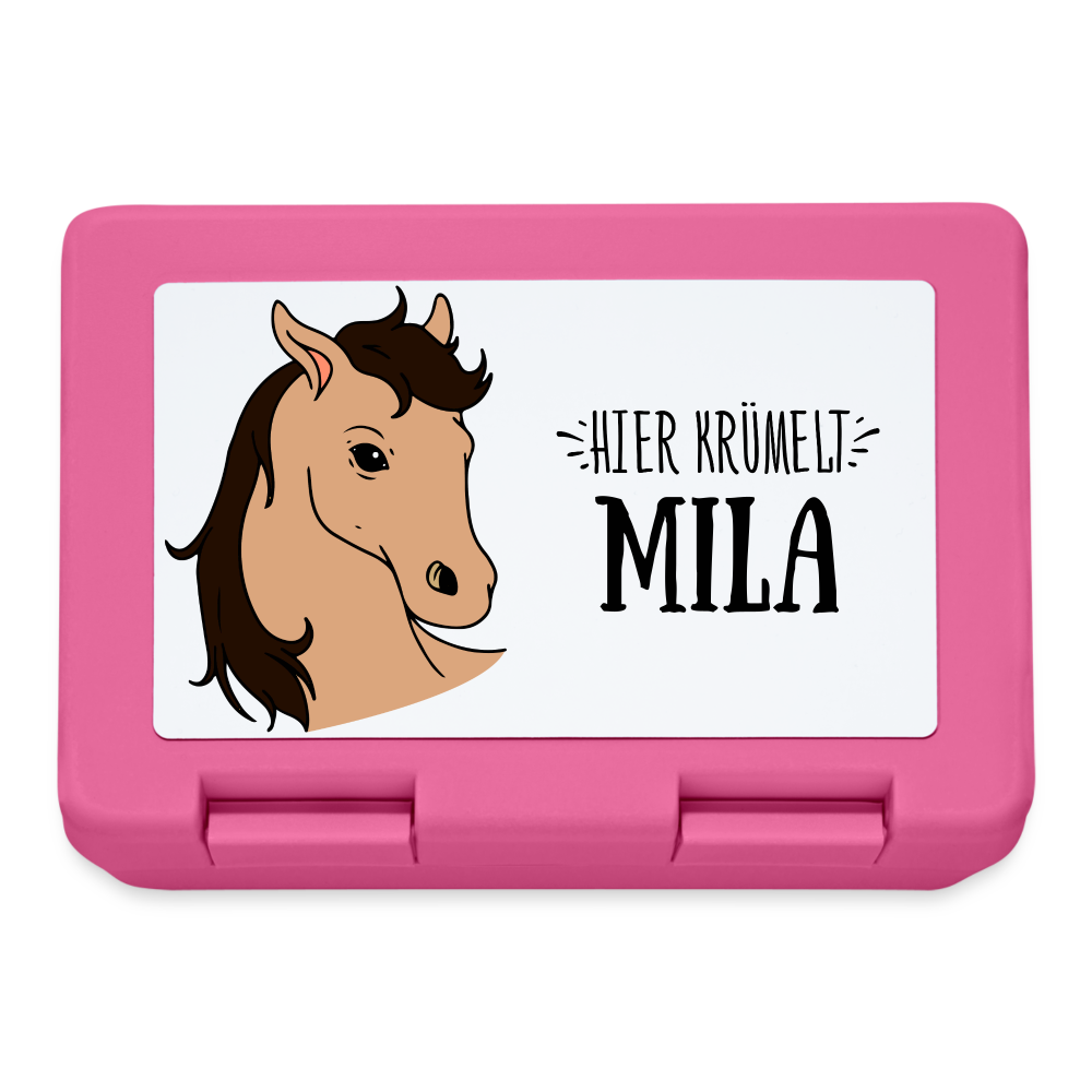 Hier Krümelt Pferd + Namen Brotdose (personalisierbar) - Pink