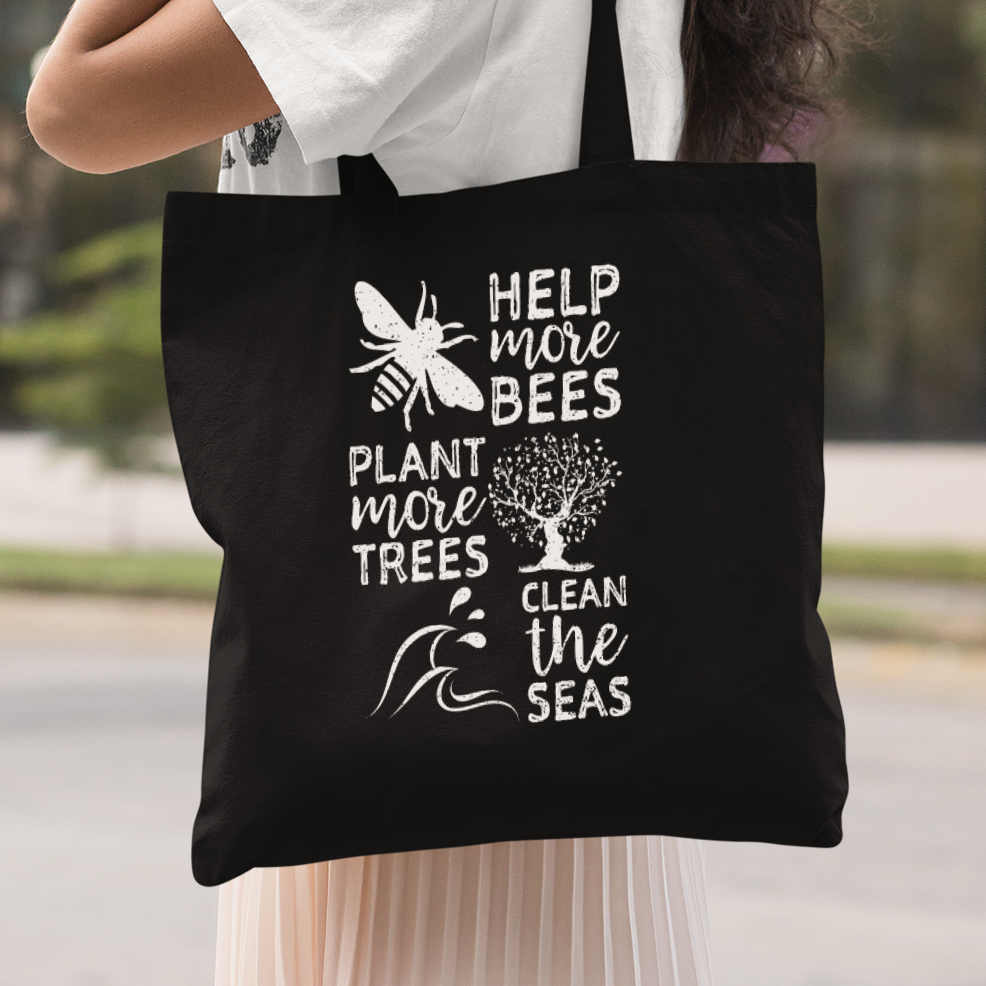 Help More Bees Plant More Trees Clean The Seas Stoffbeutel - DESIGNSBYJNK5.COM