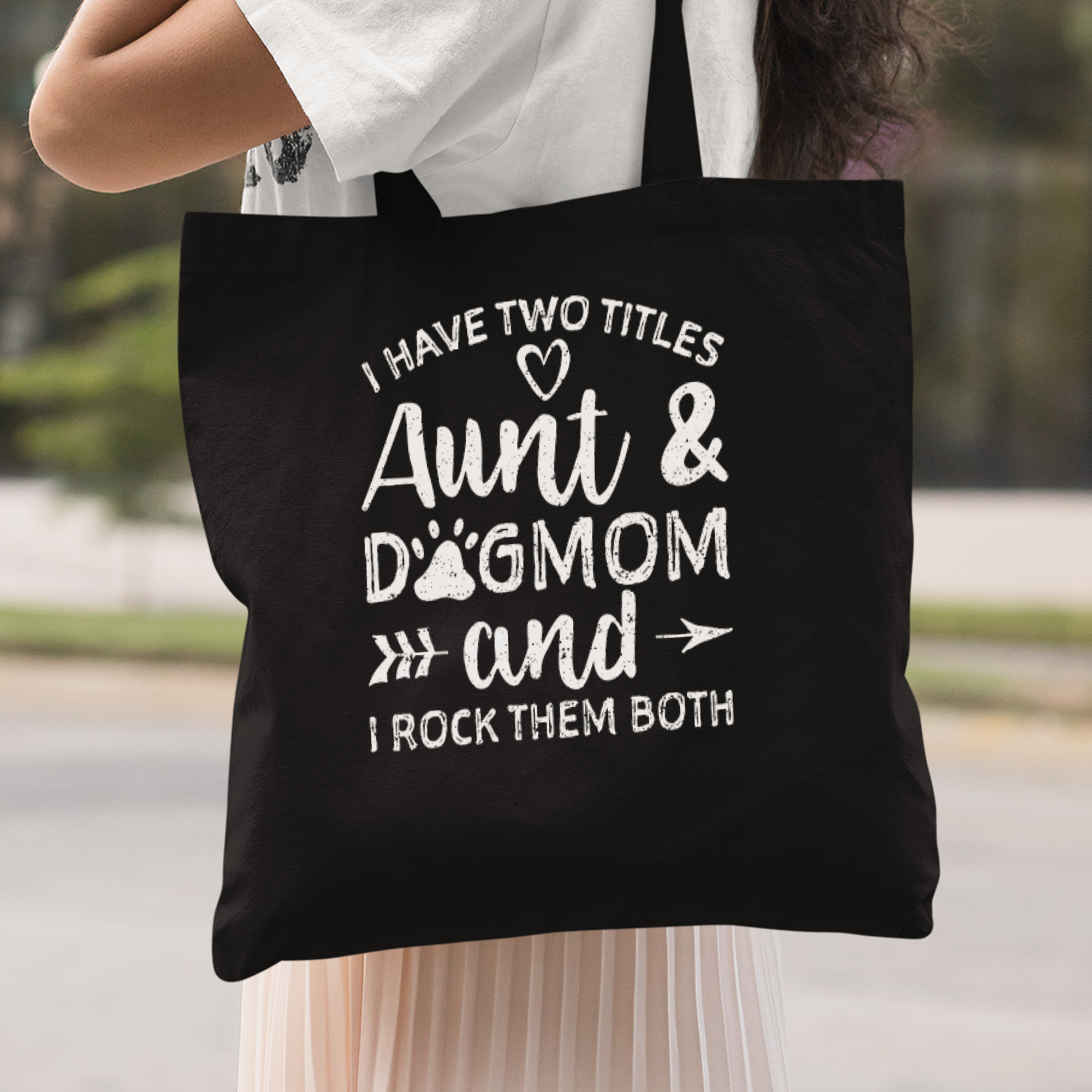 I Have Two Titles Aunt And Dogmom And I Rock Them Both Stoffbeutel - DESIGNSBYJNK5.COM