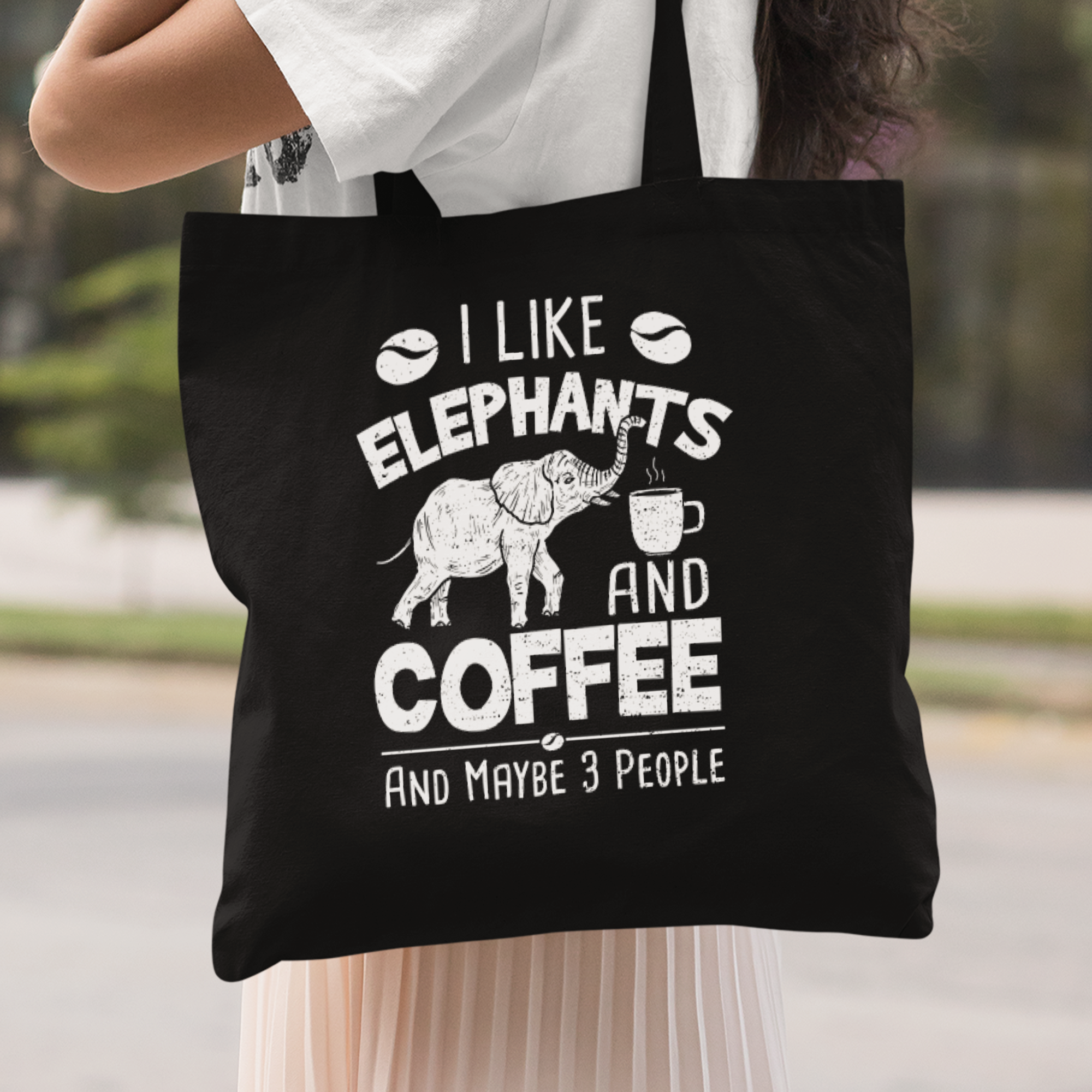 I Like Elephants And Coffee Stoffbeutel - DESIGNSBYJNK5.COM