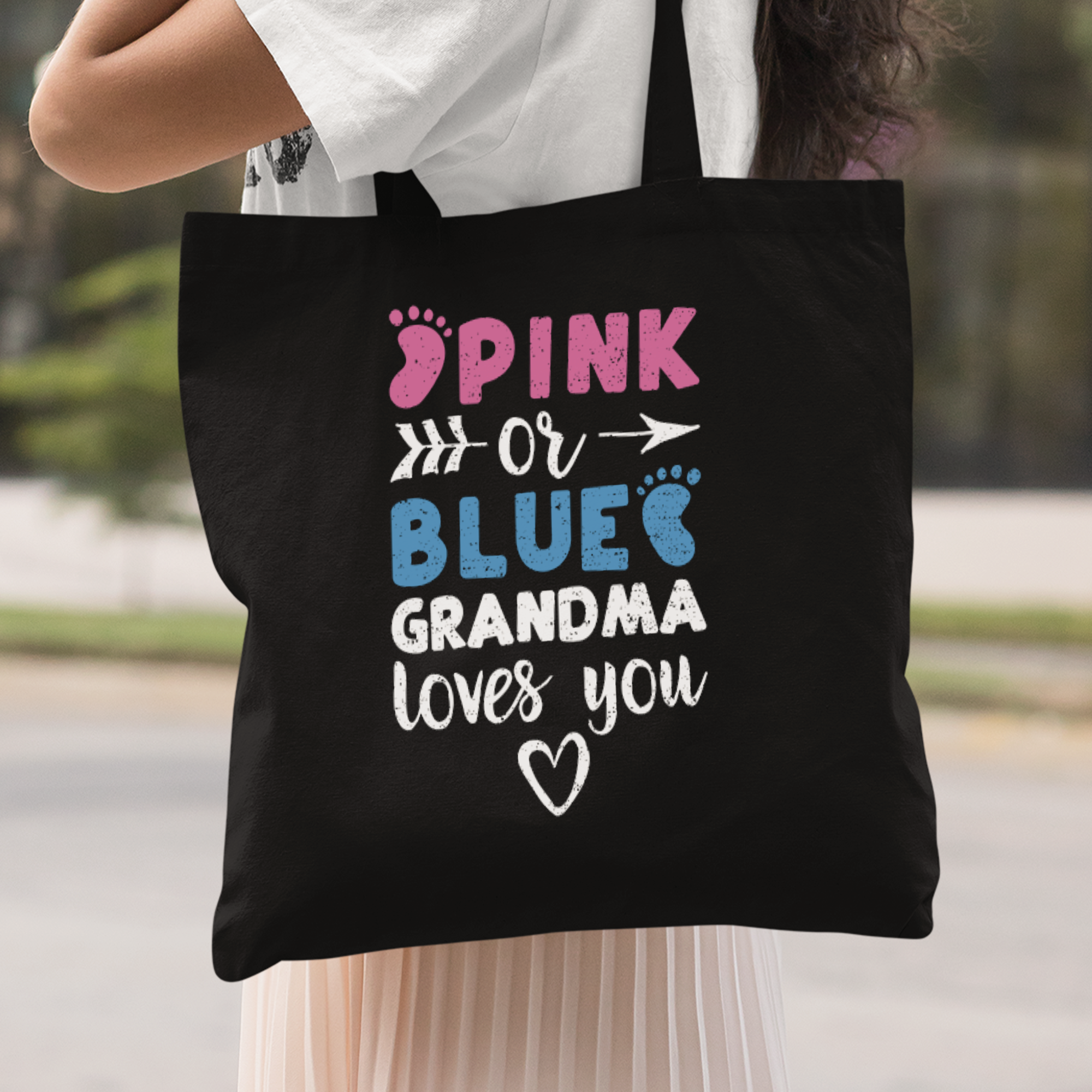 Pink Or Blue Grandma Loves You Stoffbeutel - DESIGNSBYJNK5.COM