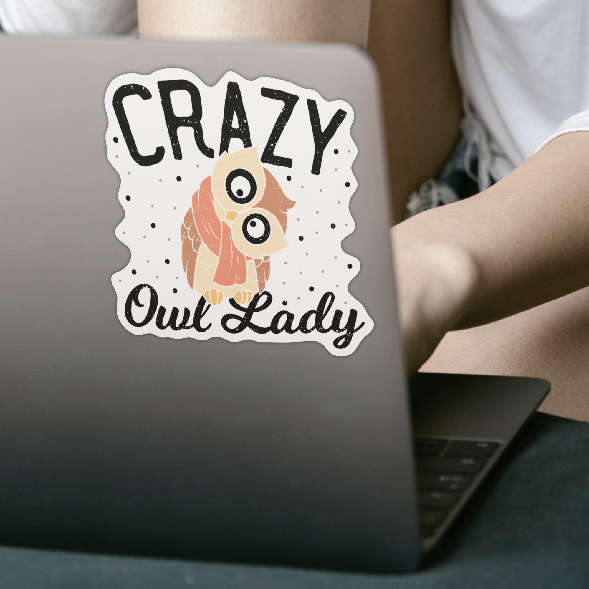Crazy Owl Lady Sticker - DESIGNSBYJNK5.COM