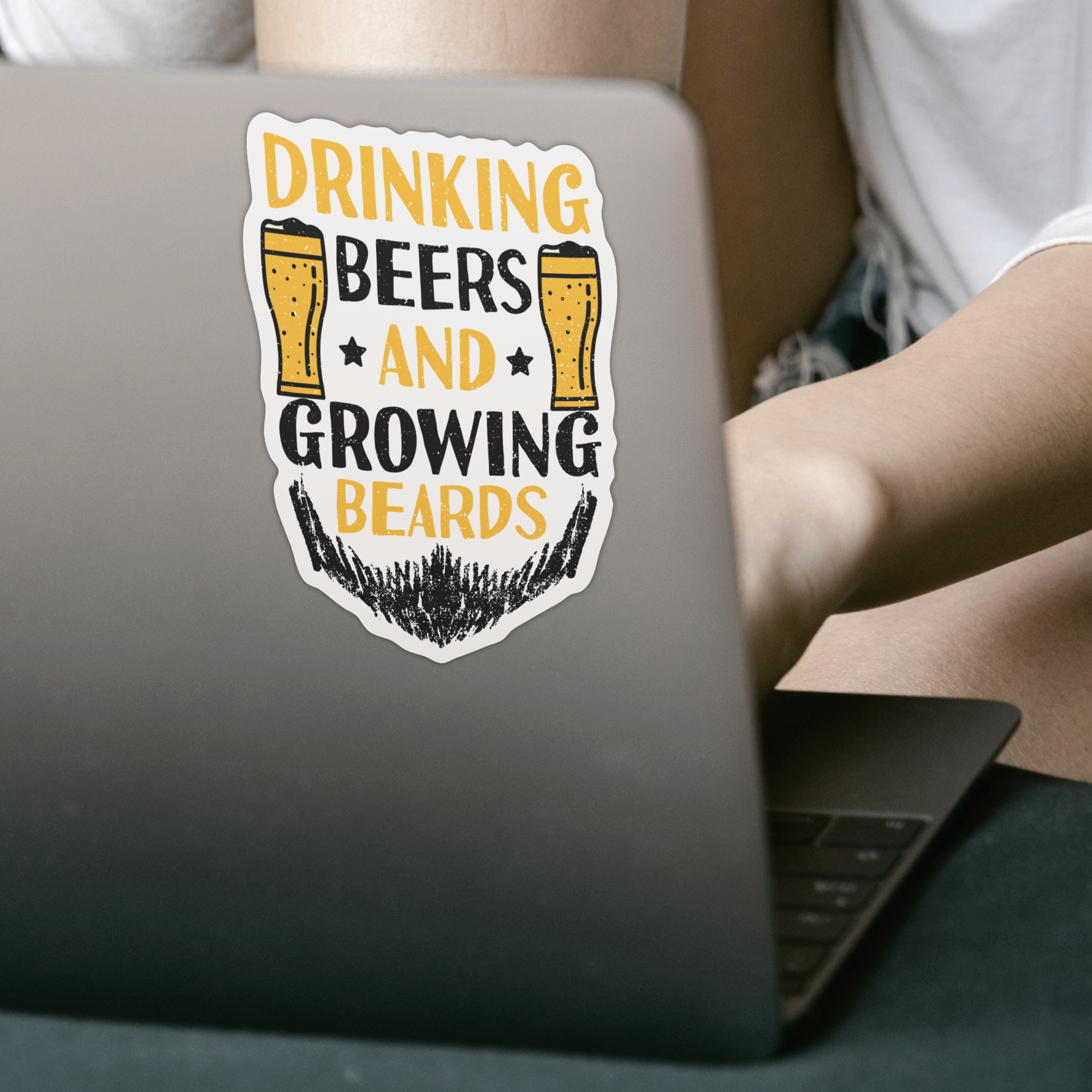 Drinking Beers And Growing Beards Sticker - DESIGNSBYJNK5.COM