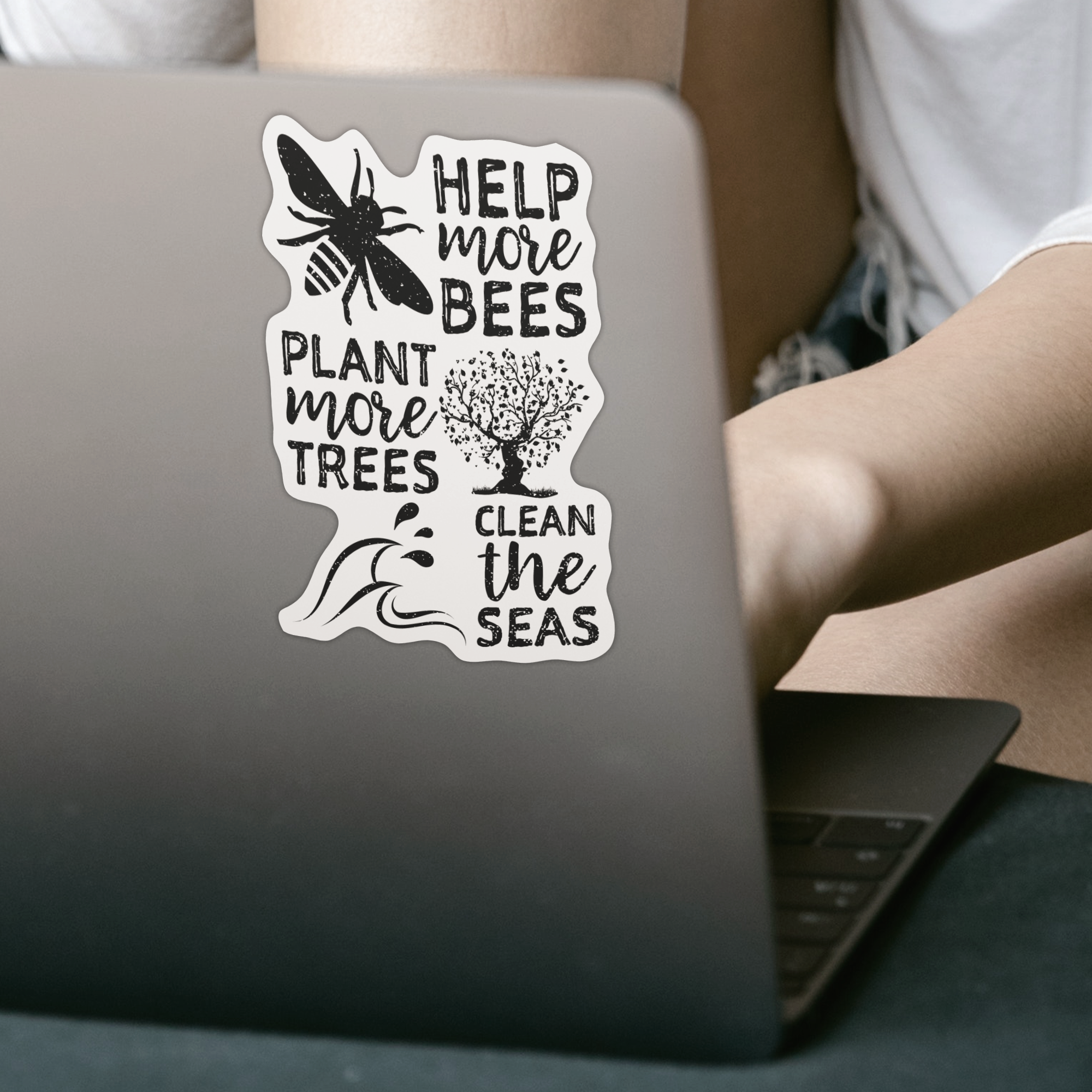 Help More Bees Plant More Trees Clean The Seas Sticker - DESIGNSBYJNK5.COM