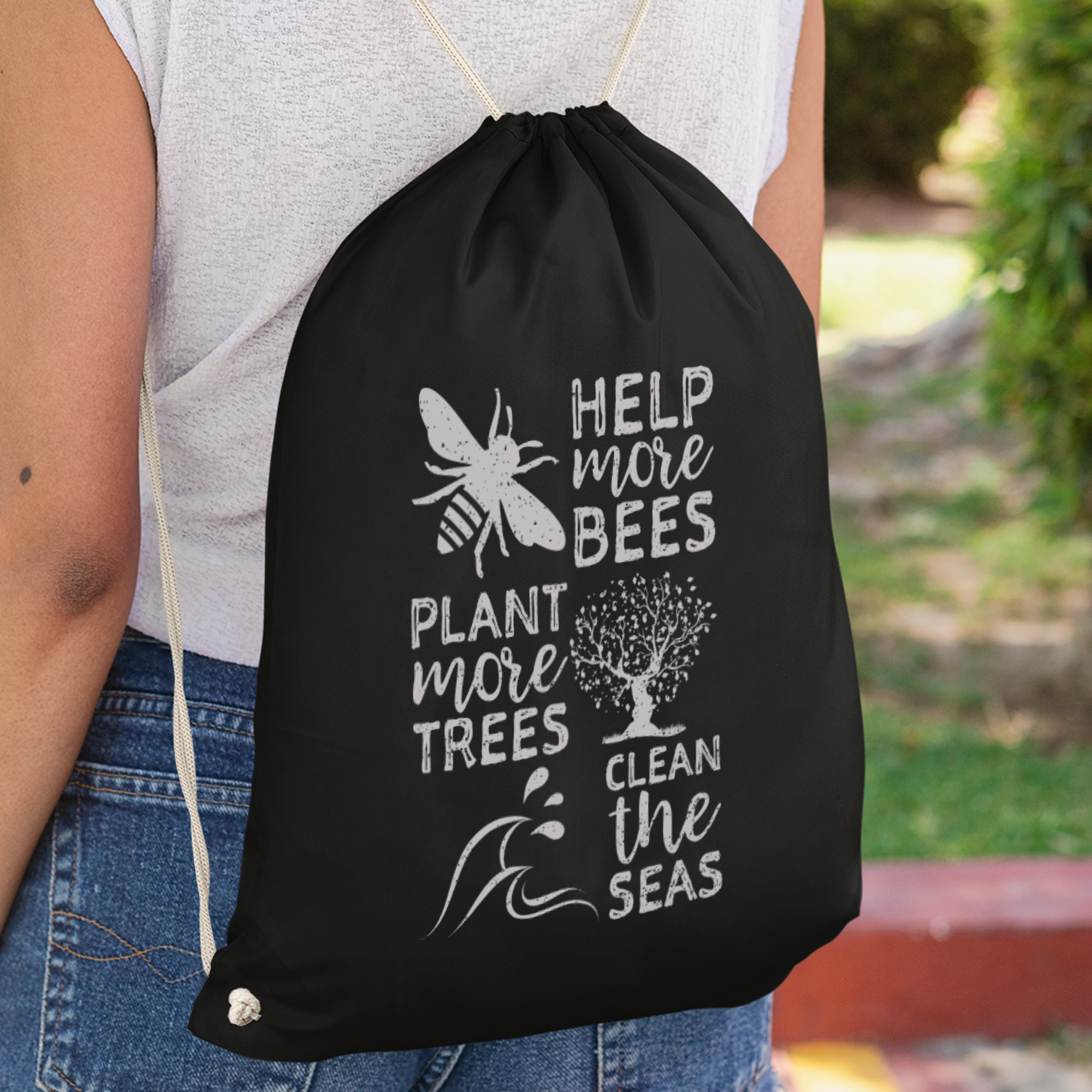 Help More Bees Plant More Trees Clean The Seas Turnbeutel - DESIGNSBYJNK5.COM