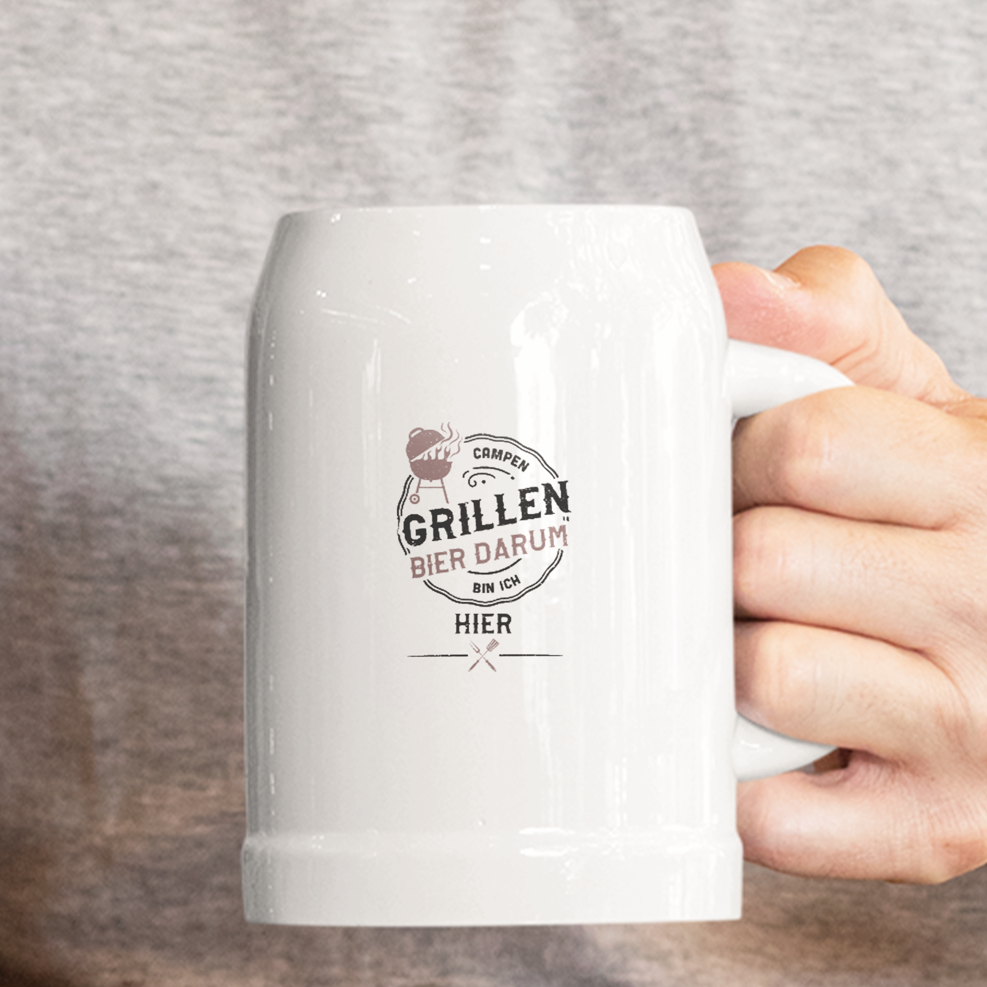 Campen Grillen Bier Darum Bin Ich Hier Bierkrug - DESIGNSBYJNK5.COM