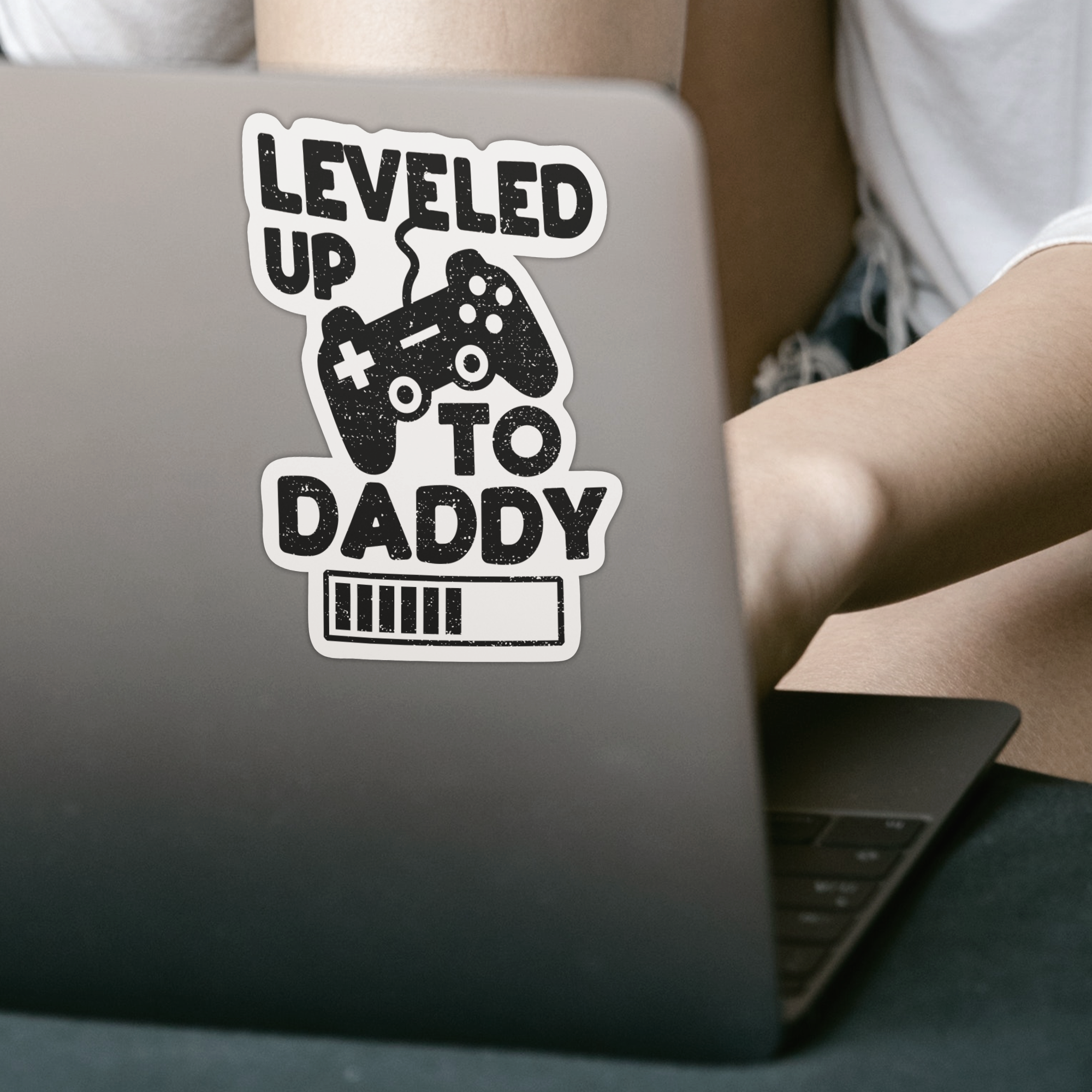 Leveled Up To Daddy Sticker - DESIGNSBYJNK5.COM