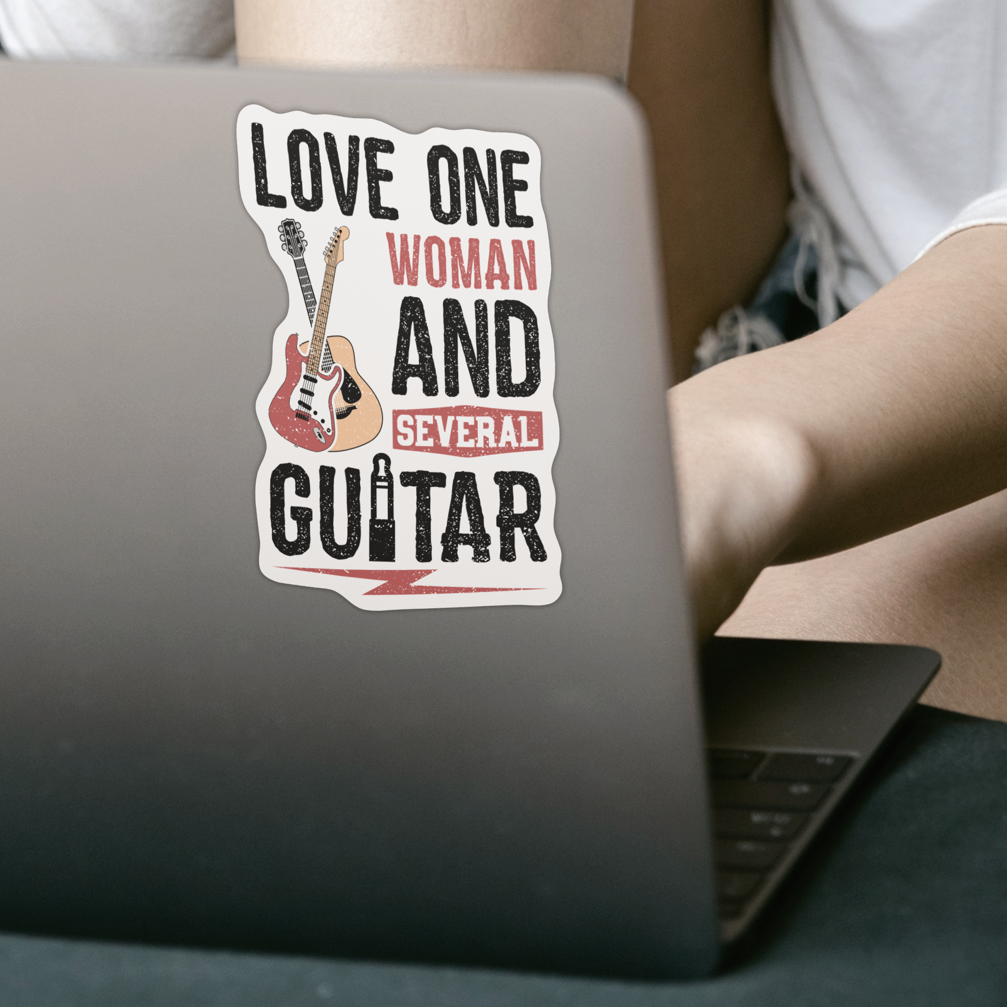 Love One Woman And Several Guitars Sticker - DESIGNSBYJNK5.COM