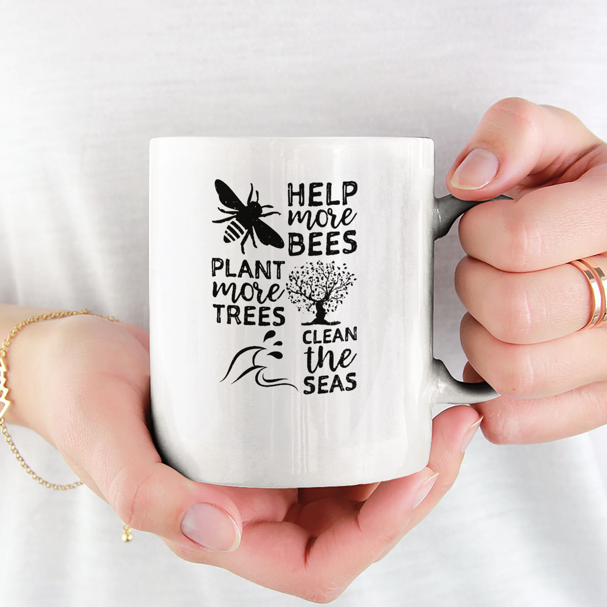 Help More Bees Plant More Trees Clean The Seas Tasse - DESIGNSBYJNK5.COM