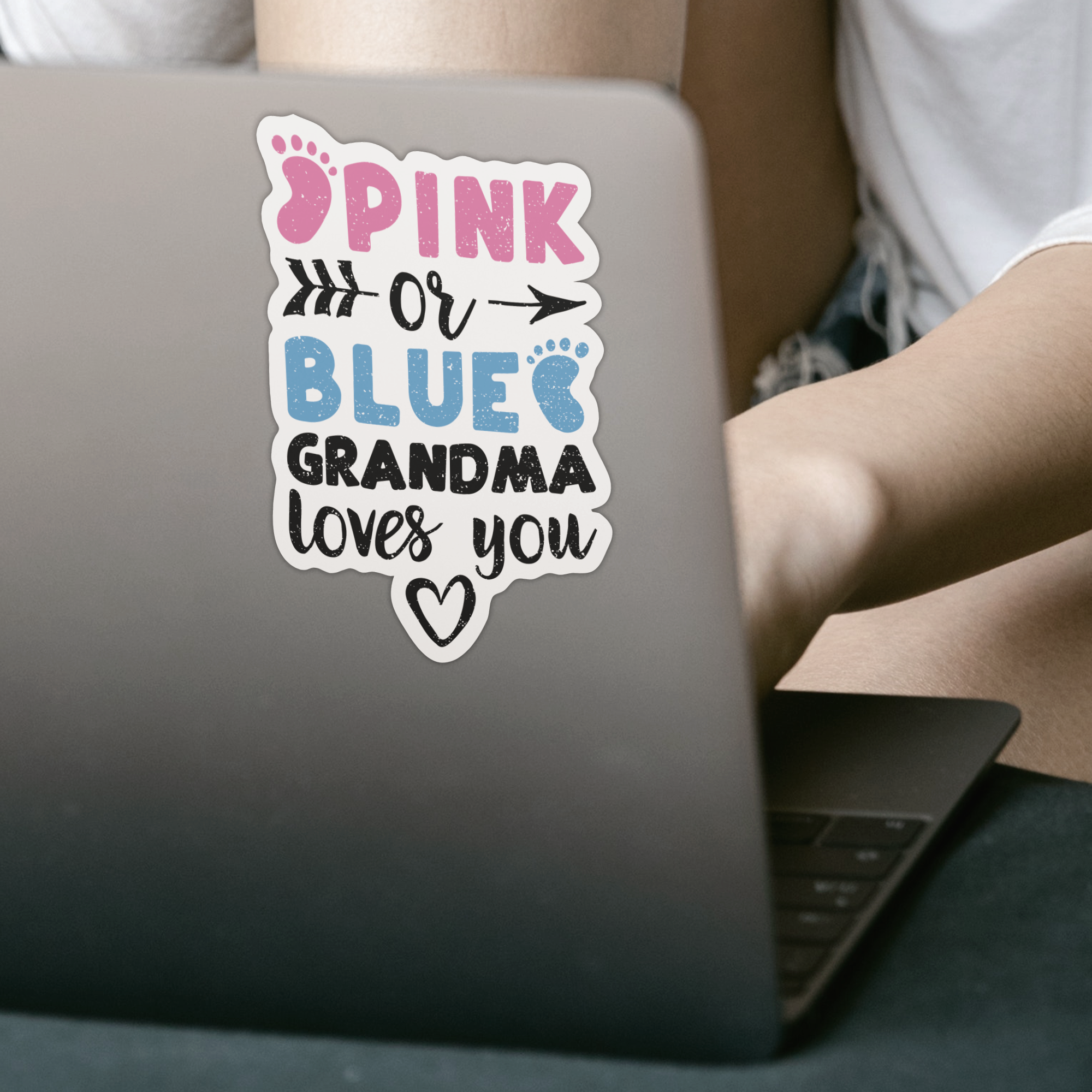 Pink Or Blue Grandma Loves You Sticker - DESIGNSBYJNK5.COM