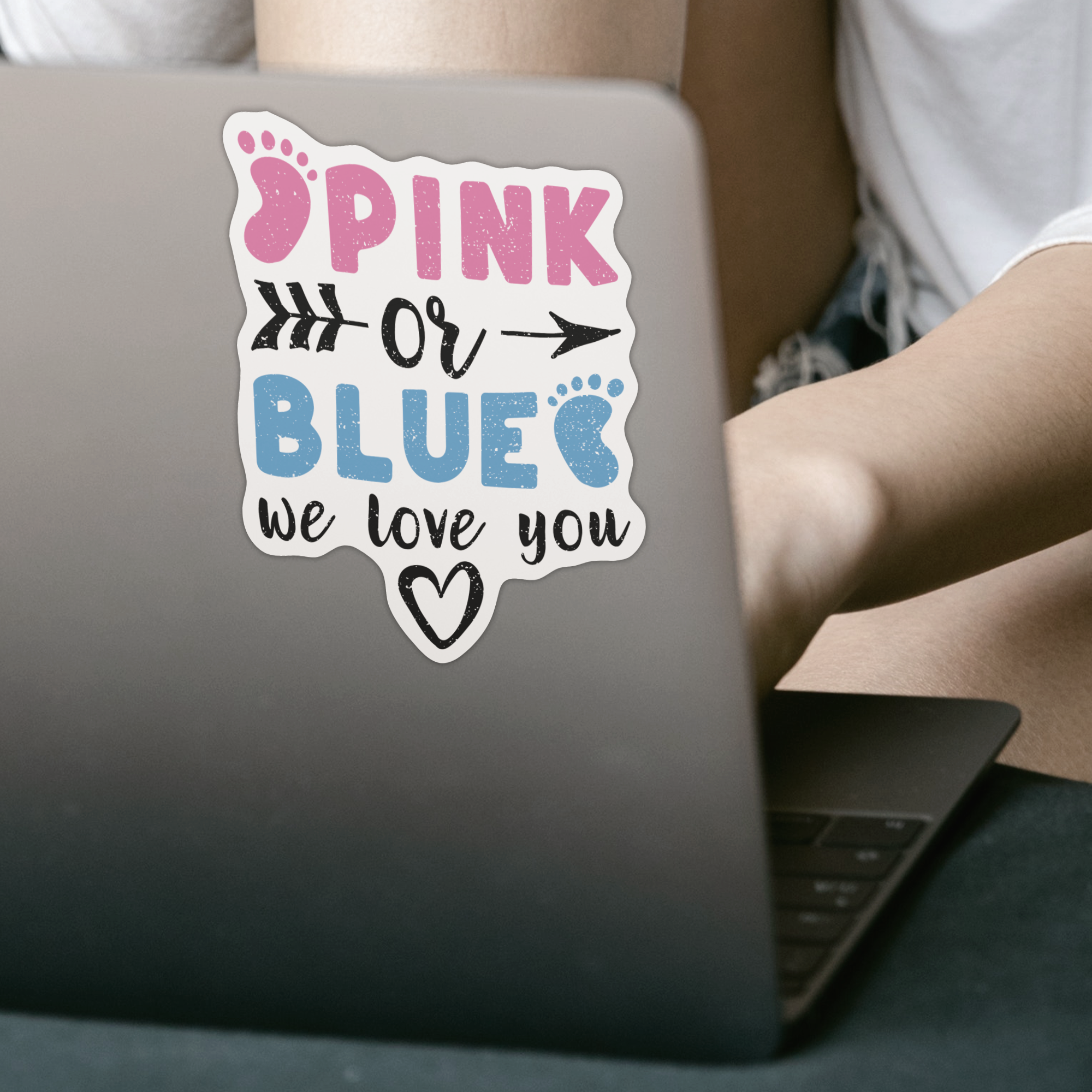 Pink Or Blue We Love You Sticker - DESIGNSBYJNK5.COM