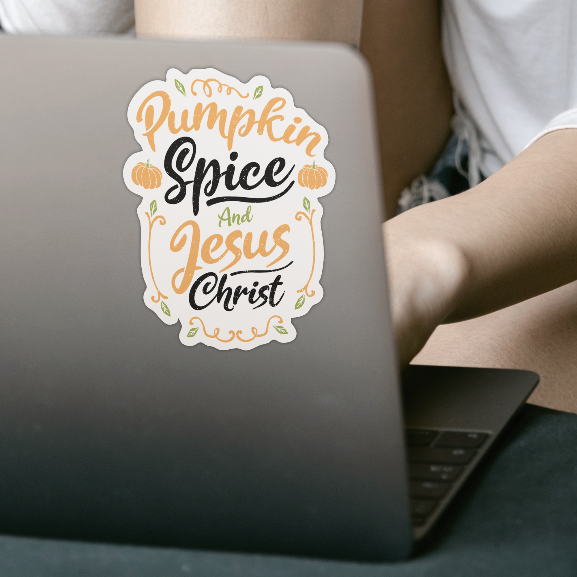 Pumpkin Spice And Jesus Christ Sticker - DESIGNSBYJNK5.COM