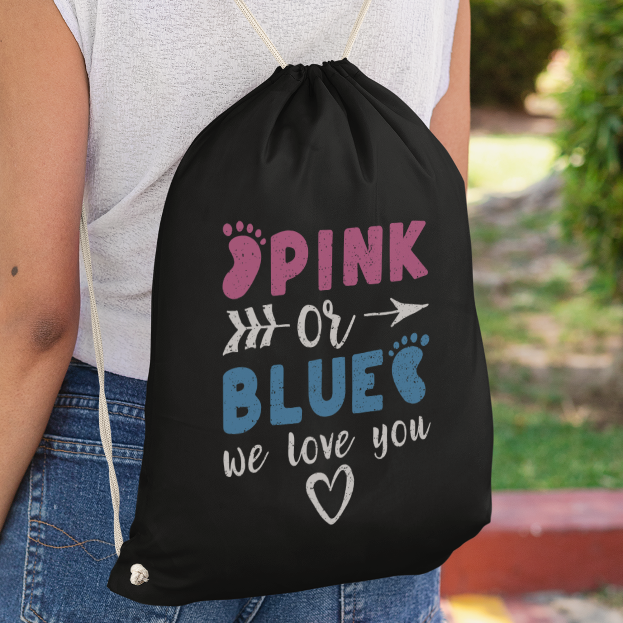 Pink Or Blue We Love You Turnbeutel - DESIGNSBYJNK5.COM