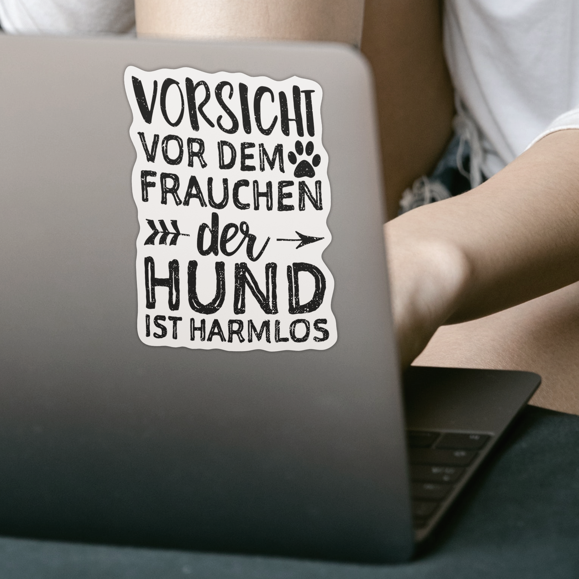 Vorsicht Vor Dem Frauchen Der Hund Ist Harmlos Sticker - DESIGNSBYJNK5.COM