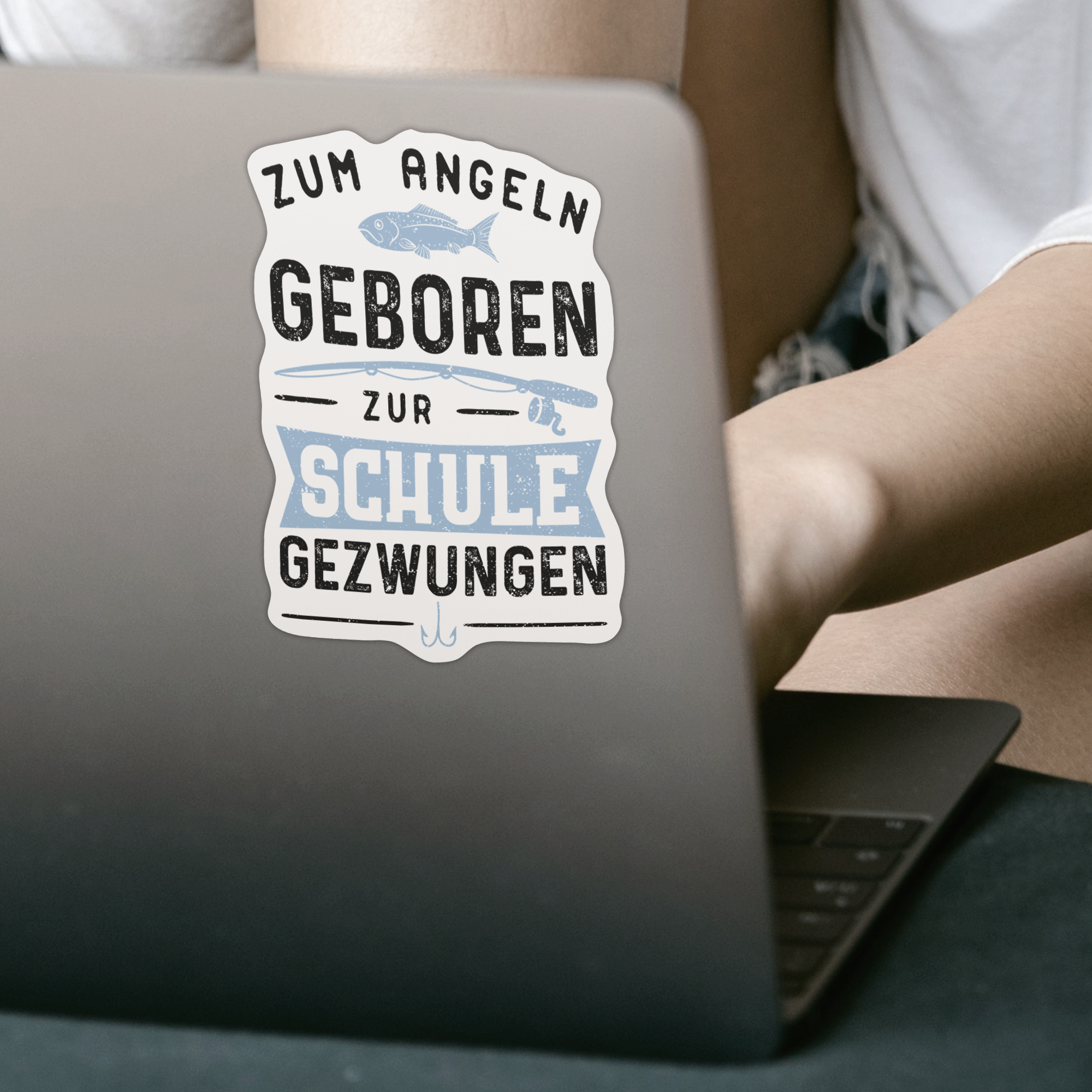 Zum Angeln Geboren Zur Schule Gezwungen Sticker - DESIGNSBYJNK5.COM