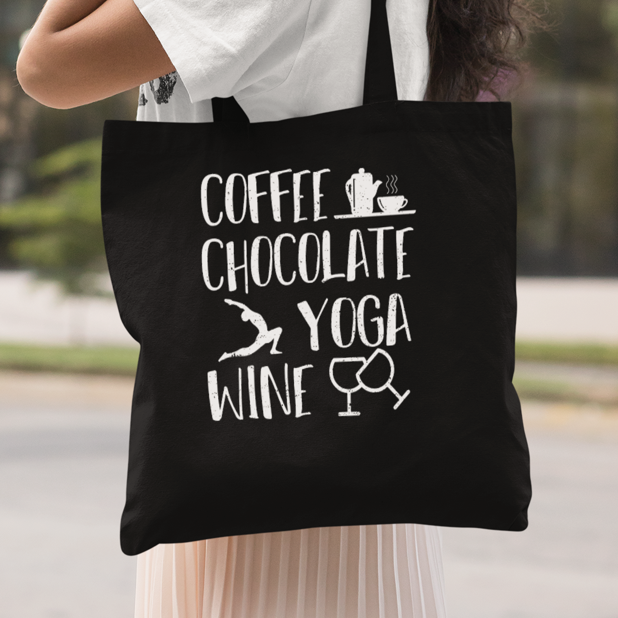 Coffee Chocolate Yoga Wine Stoffbeutel - DESIGNSBYJNK5.COM